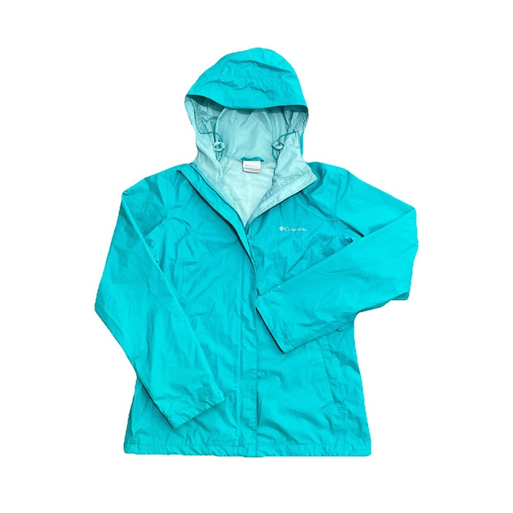 Columbia Omni Tech Teal Waterproof Rain Jacket Hooded Womens S Hiking Trail Gear